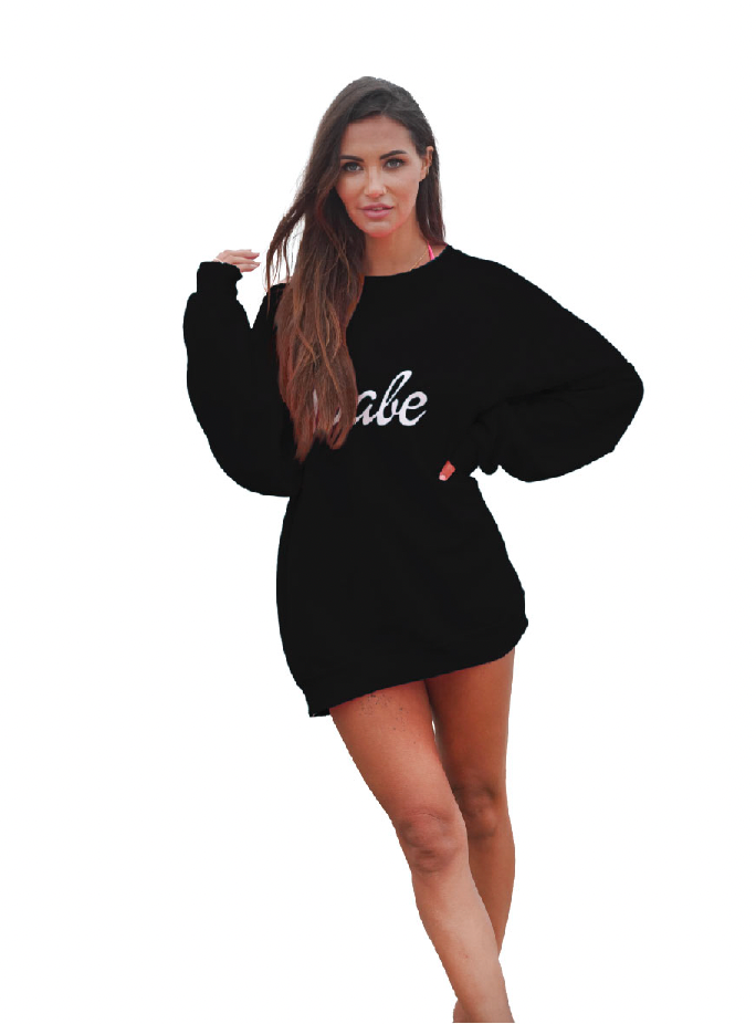 Oversized Cursive “Babe” Hoodie Sweatshirt - White Cursive