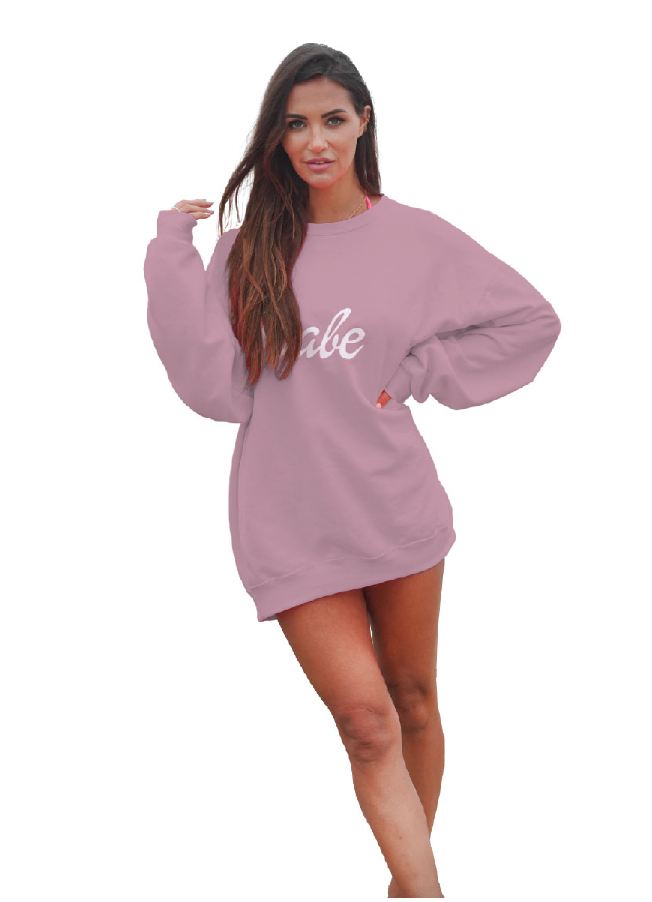 Oversized Cursive “Babe” Hoodie Sweatshirt - White Cursive