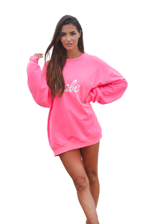 Oversized Cursive “Babe” Hoodie Sweatshirt - White Cursive