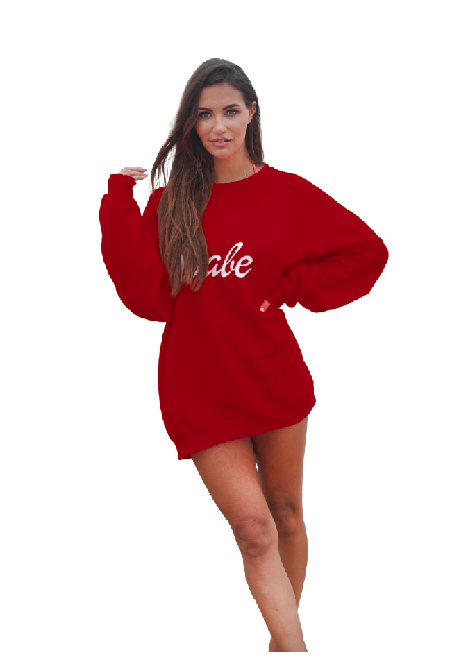 Oversized Cursive “Babe” Hoodie Sweatshirt - White Cursive