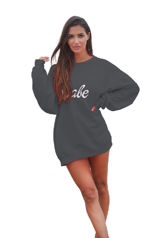 Oversized Cursive “Babe” Hoodie Sweatshirt - White Cursive