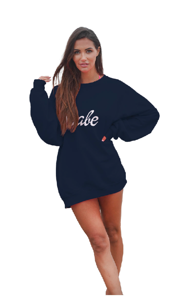 Oversized Cursive “Babe” Hoodie Sweatshirt - White Cursive