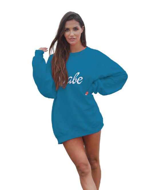 Oversized Cursive “Babe” Crew Neck Sweatshirt - Pink Cursive