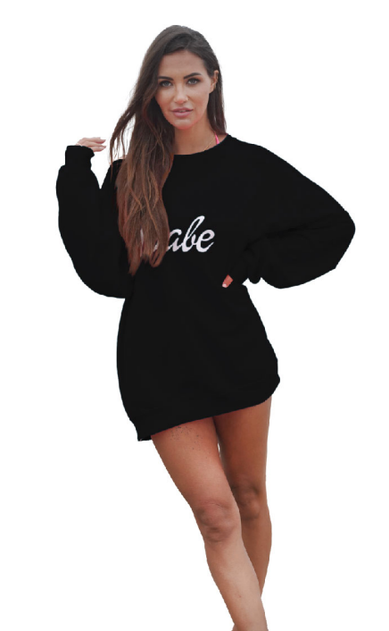 Oversized Cursive “Babe” Crew Neck Sweatshirt - Pink Cursive