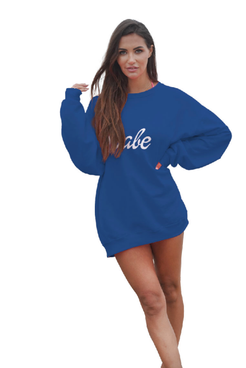 Oversized Cursive “Babe” Crew Neck Sweatshirt - Pink Cursive