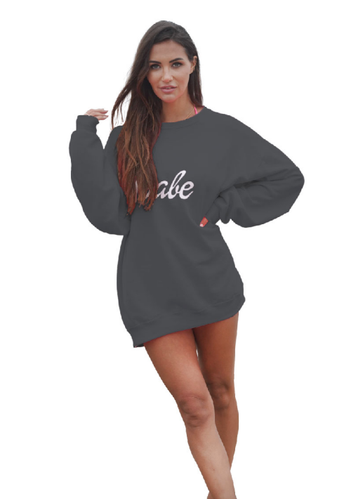 Oversized Cursive “Babe” Crew Neck Sweatshirt - Pink Cursive