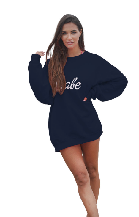 Oversized Cursive “Babe” Crew Neck Sweatshirt - Pink Cursive